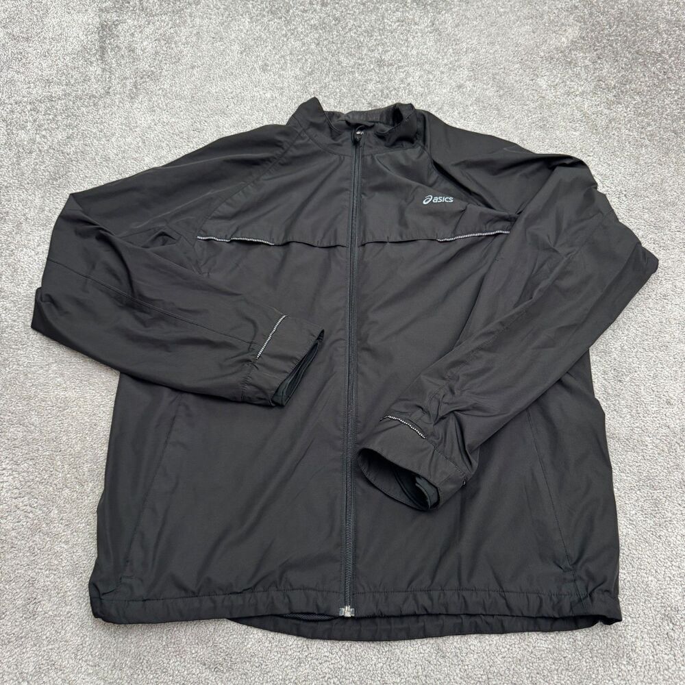 Asics Mesh Lined Lightweight Track Jacket Mens Large Black Full Zip Windbreaker